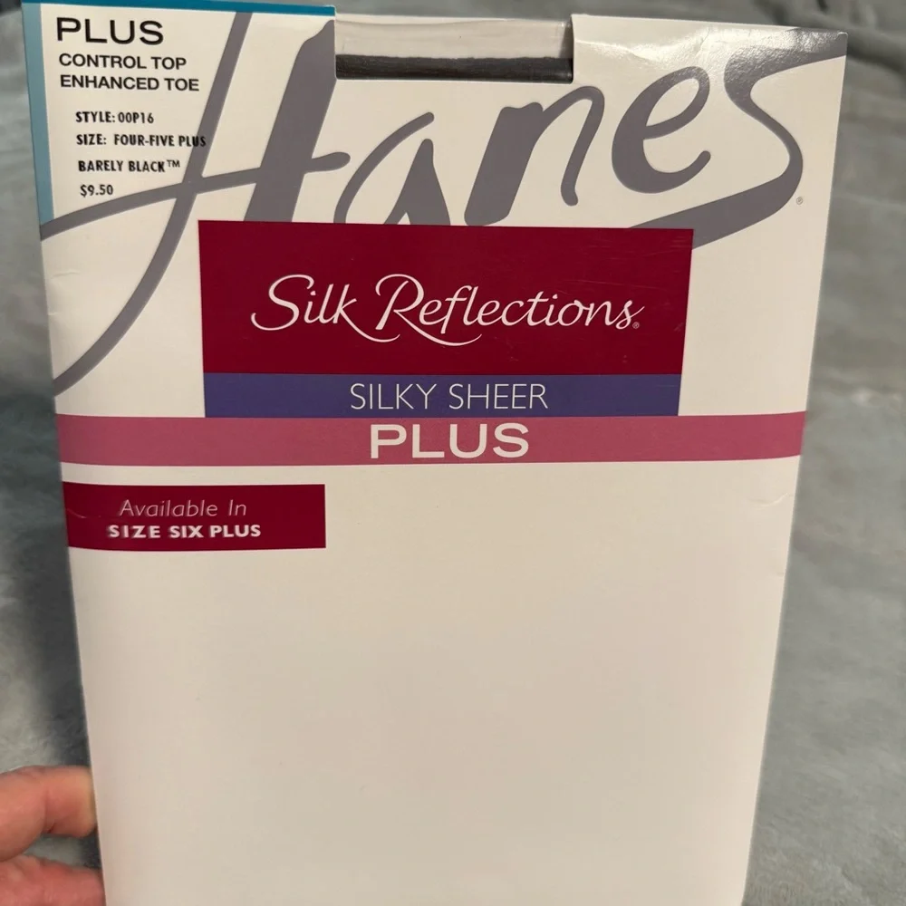 Hanes Silk Reflections‎ Silky Sheer Control Top Stockings Sz 45+ Barely Black